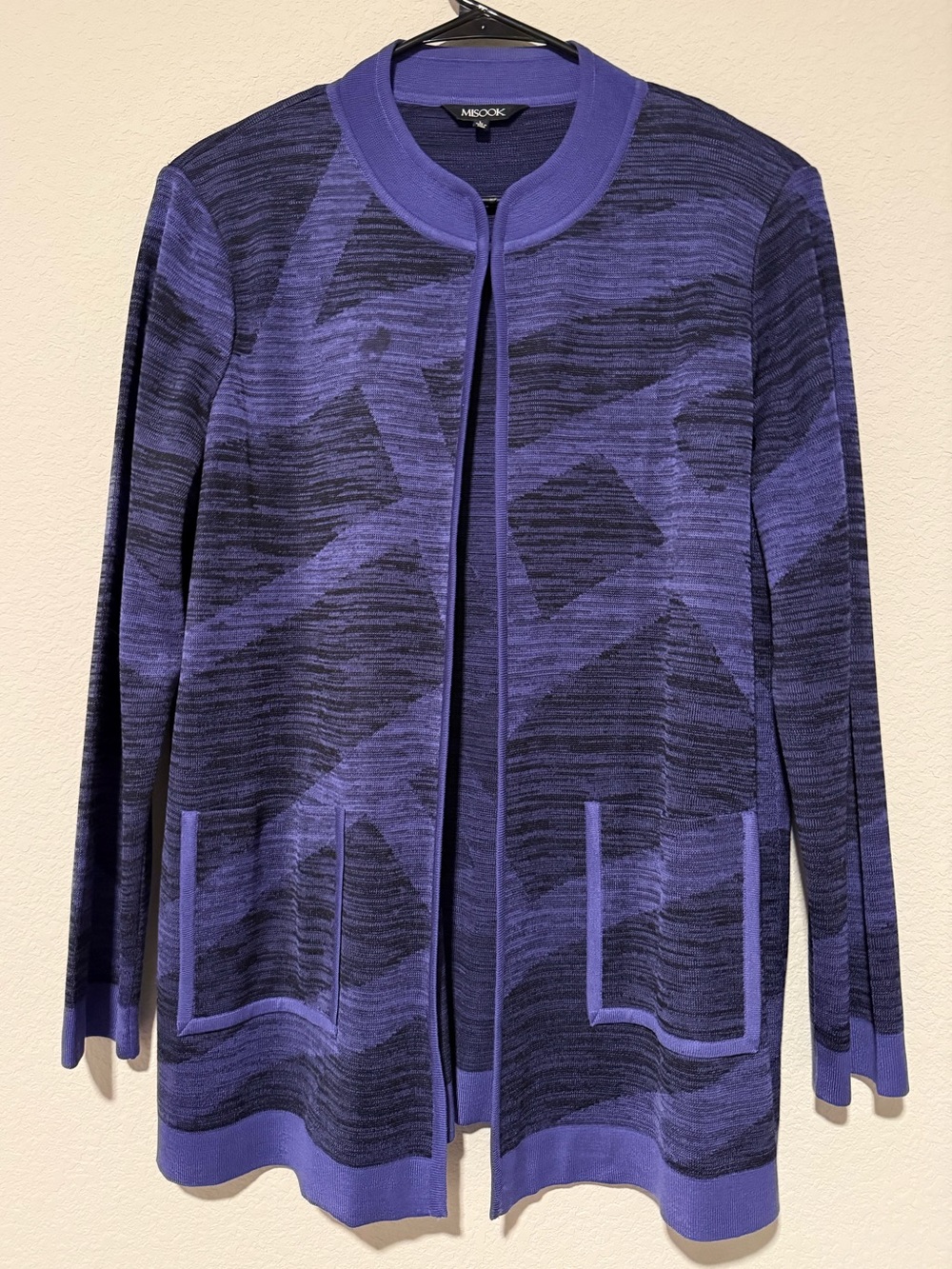 Misook Purple & Black Open Front Patterned Knit Jacket